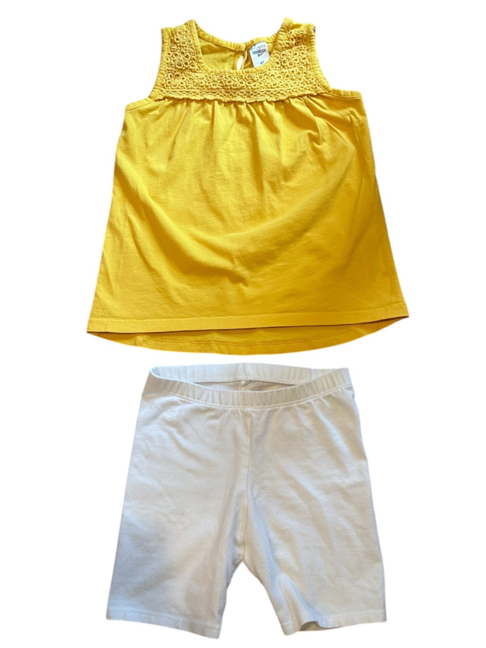 Toddler Summer Outfit - Yellow Mustard Crochet Top & White Bike Shorts | EUC